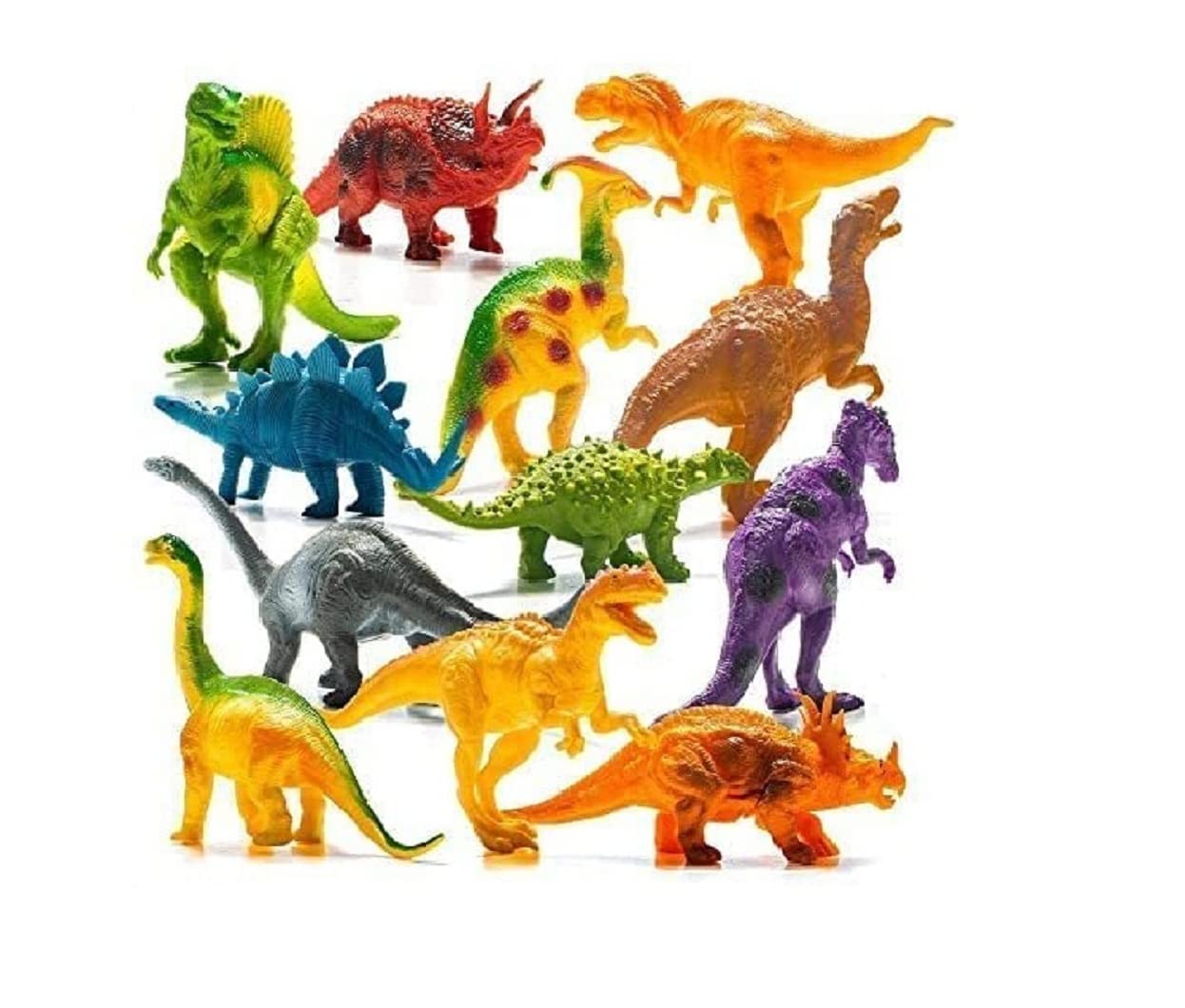 Dinosaur Rubber Play Toy Set 12 Pieces, Non-Toxic, Small/Medium Sized Wild Animal Figures for Kids Aged 1-5