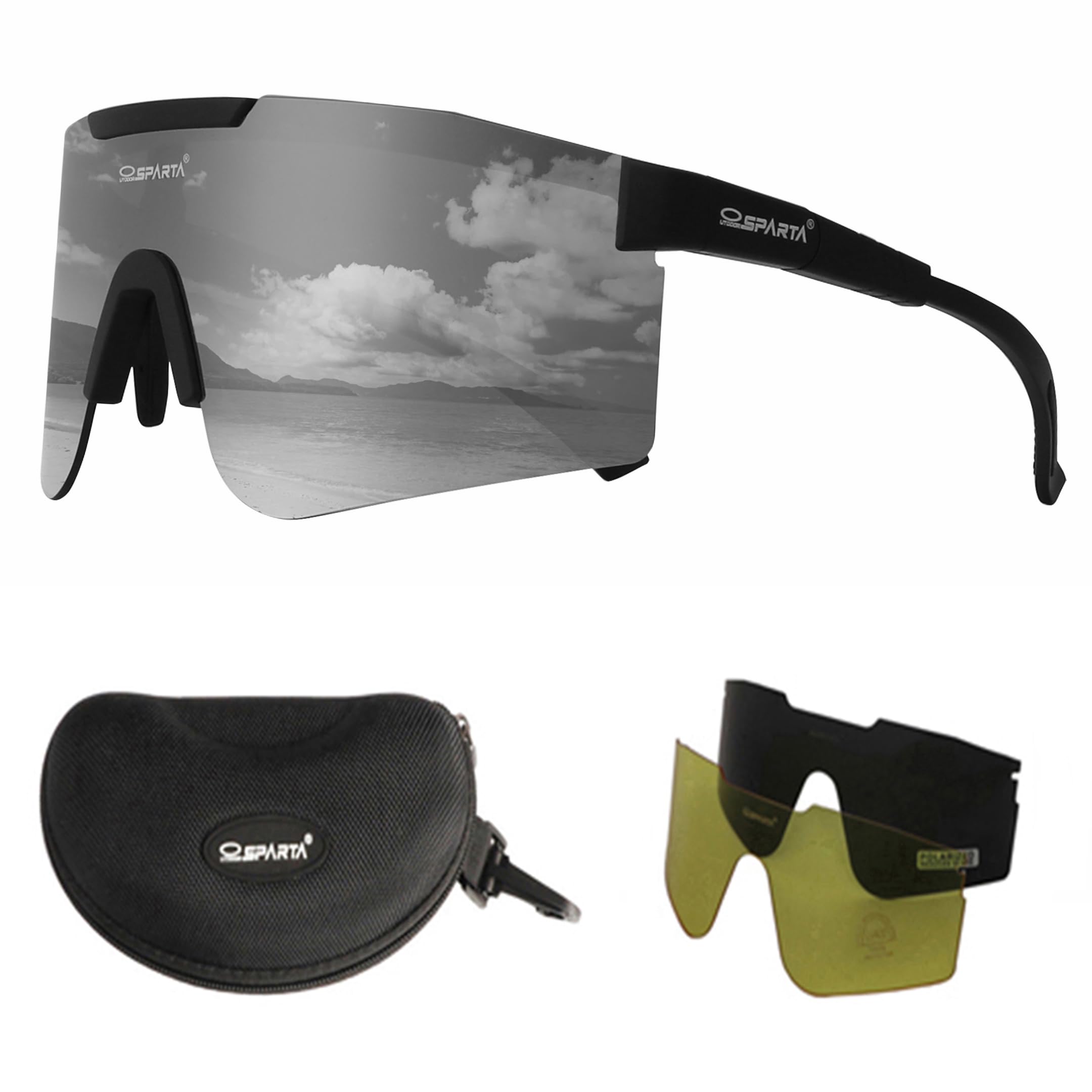 Polarized Sports Sunglasses with 3 Interchangeable Lenses, Cycling Glasses,Baseball Golf Driving Sunglasses TR90 Temples