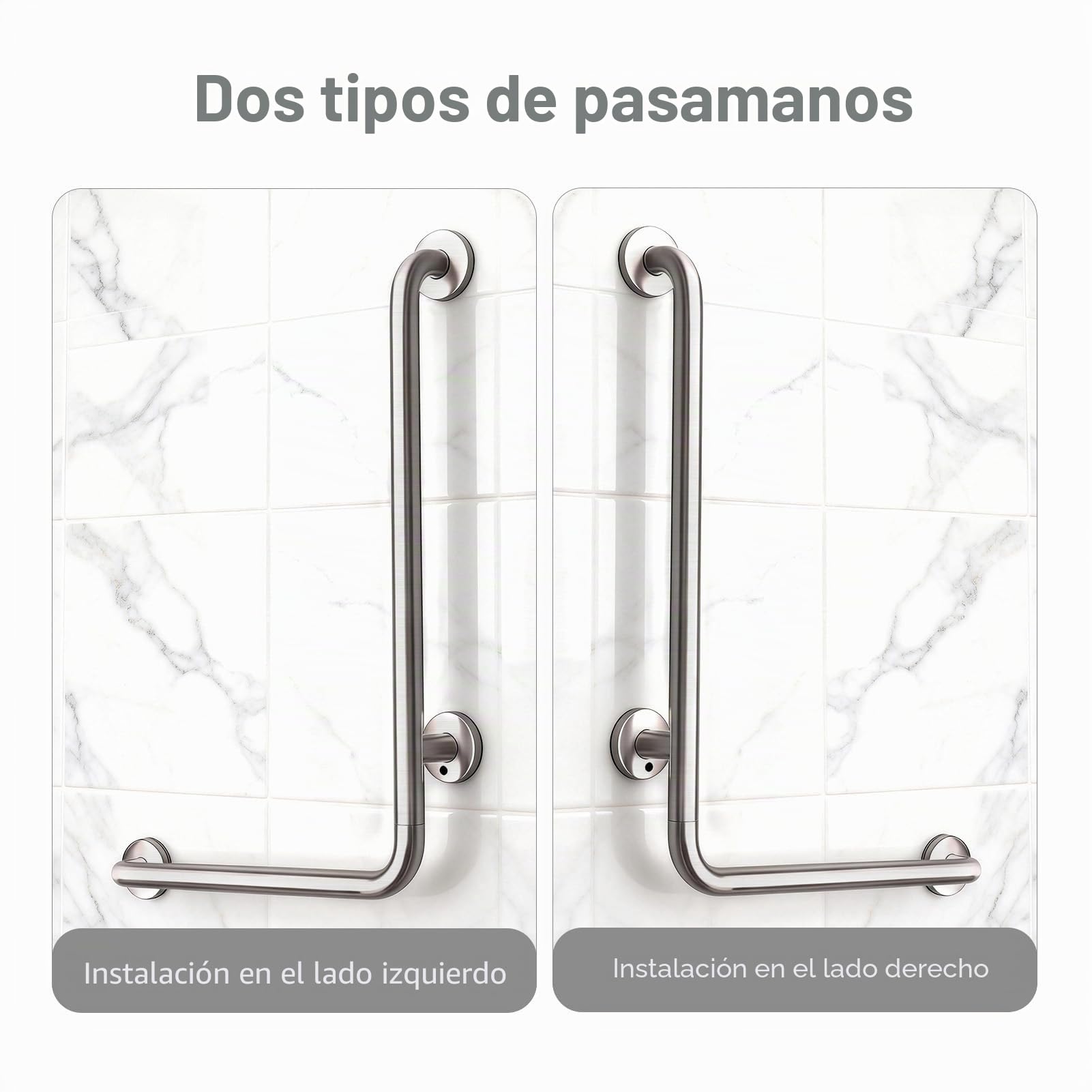 Barra Minusválidos Baño, Agarraderas para Mayores 70x50 cm, Izquierda | Acero Inoxidable, Asidero de Apoyo y Seguridad en L para Ducha o WC, Soporte Robusto para Discapacitados