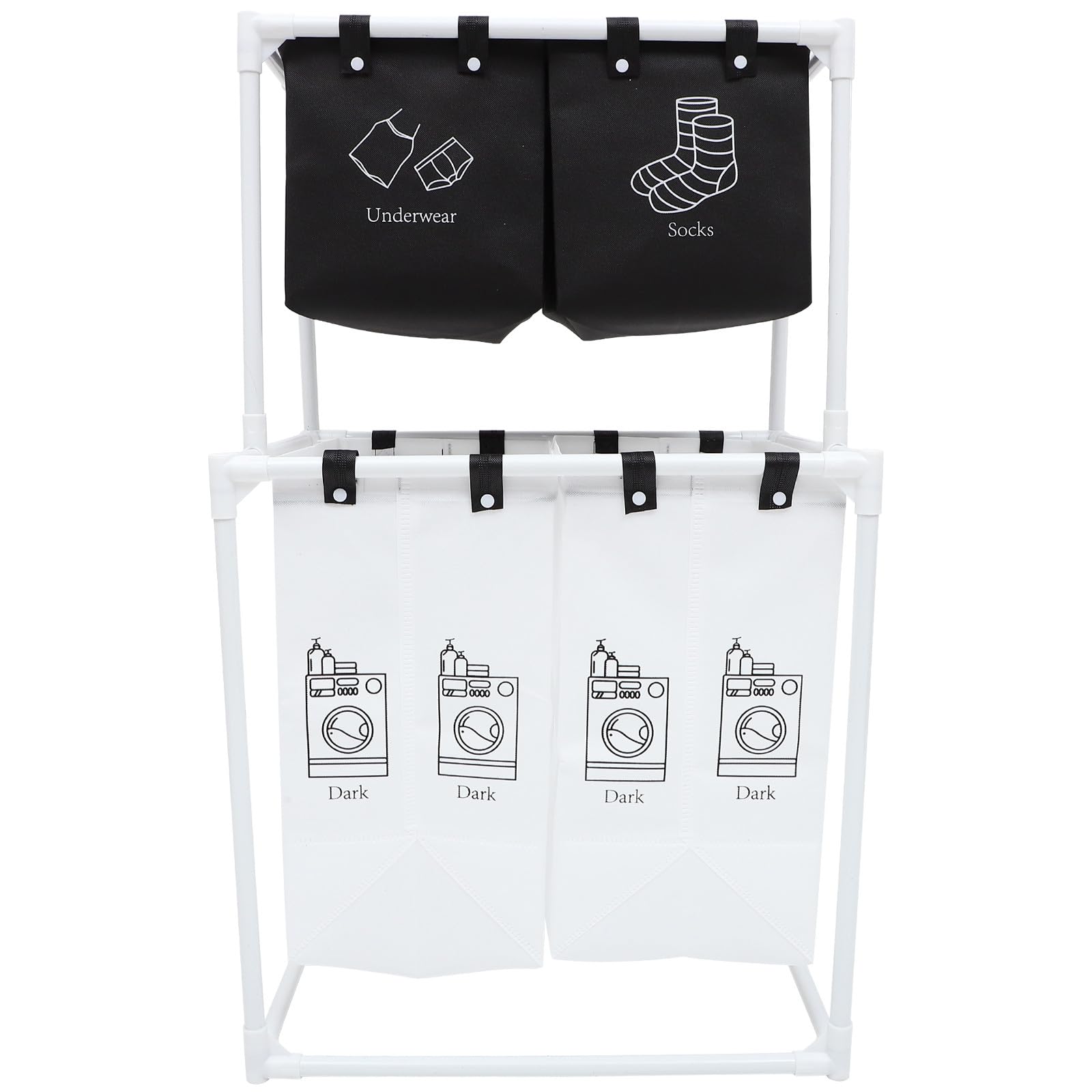 Panier à linge grande capacité avec support robuste en plastique et coton lin