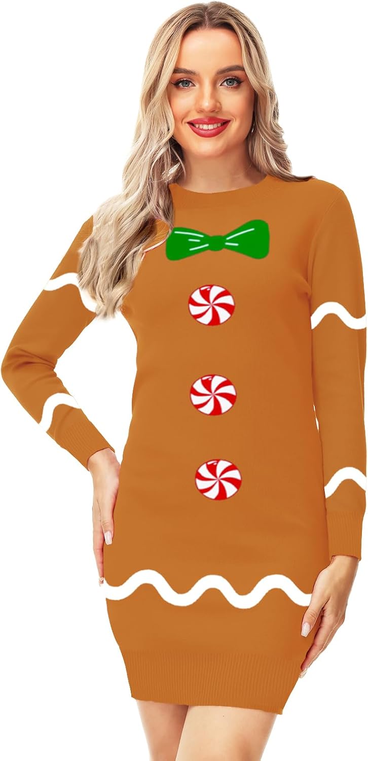 AOBUTE Women Christmas Sweater Dress Funny Xmas Holiday Classic Graphics Long Sleeve Knit Pullover - Image 6