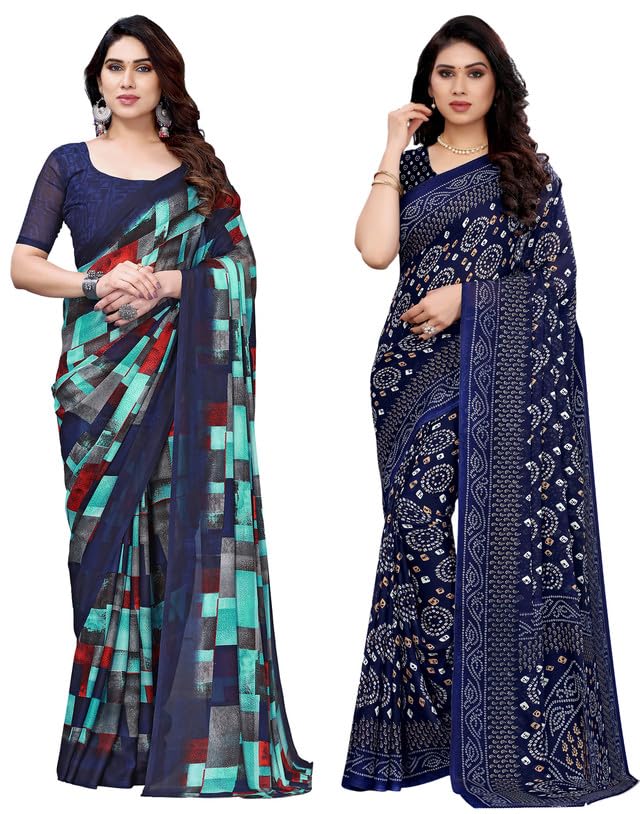 siril Women's Georgette Printed Saree With Unstitched Blouse Piece Combo Pack Of 2-picture-11