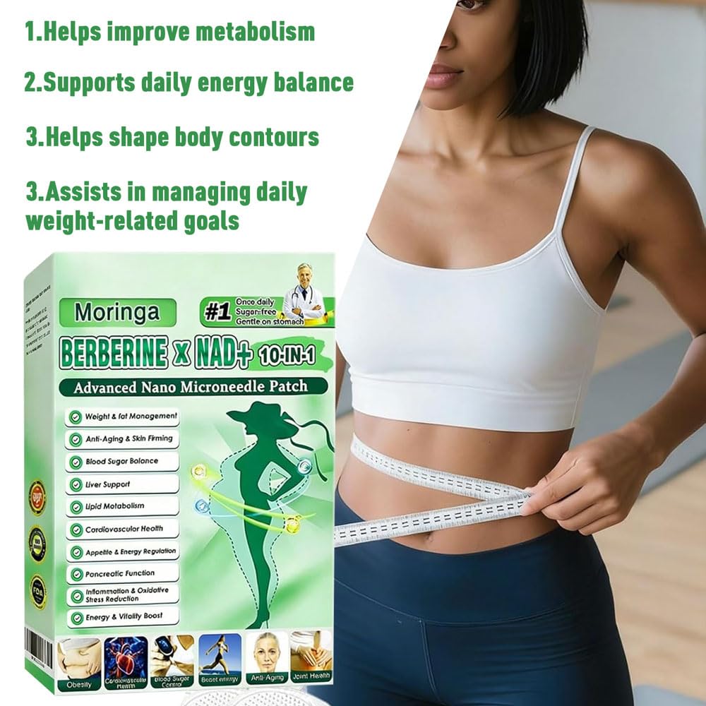 4 Cajas Moringa x Berberine Patch 10 en 1, Parche Nano Microneedle Adelgazantes, ingredientes naturales, fácil de aplicar, invisible debajo de la ropa, ideal para hombres y mujeres