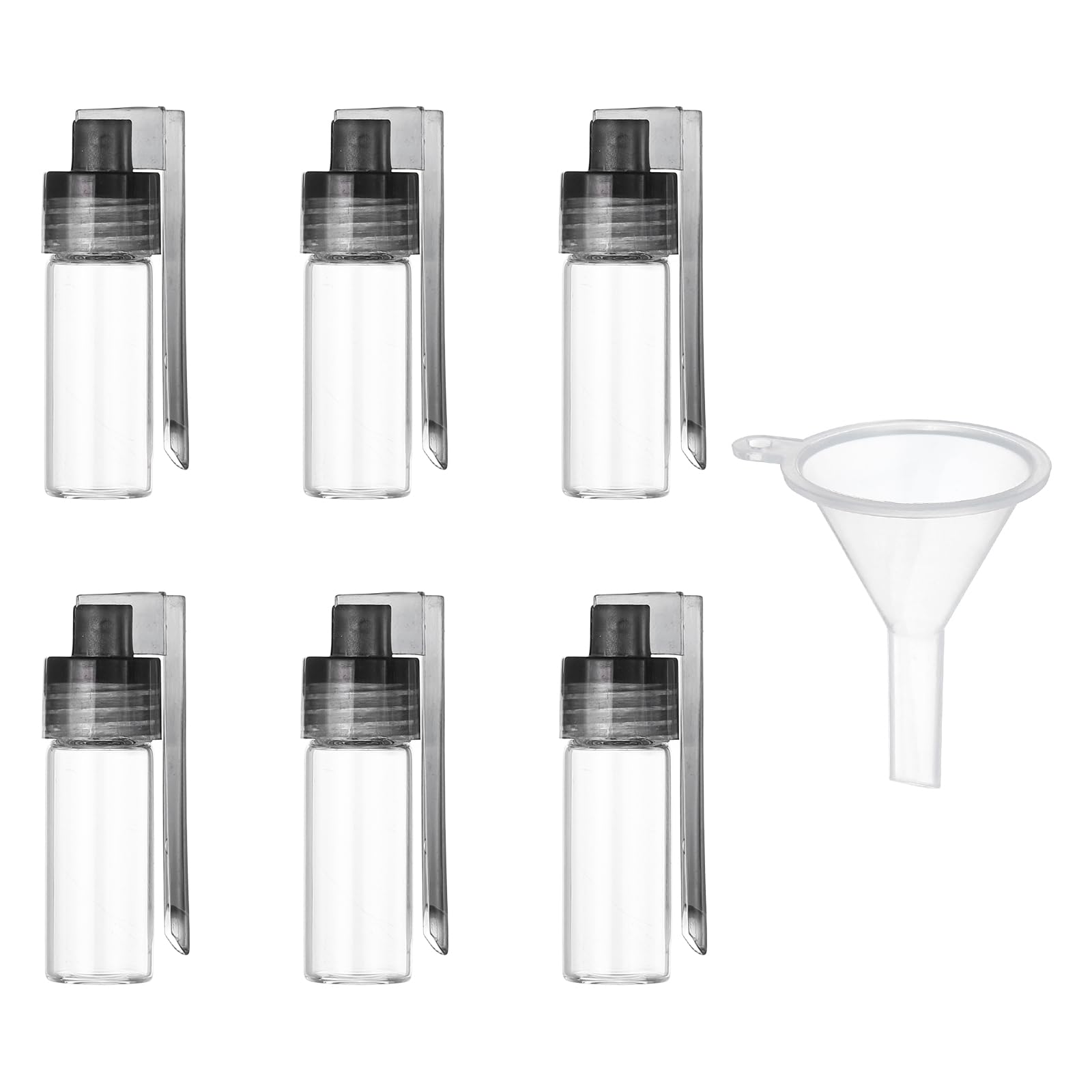 sourcing map 6 Pcs Spice Jars with Cap, 2 Inch Small Glass Spice Containers, Condiment Jars Set with Funnel for Home Kitchen Hotel Restaurant Storage Seasonings, White Bottle, Black Cap