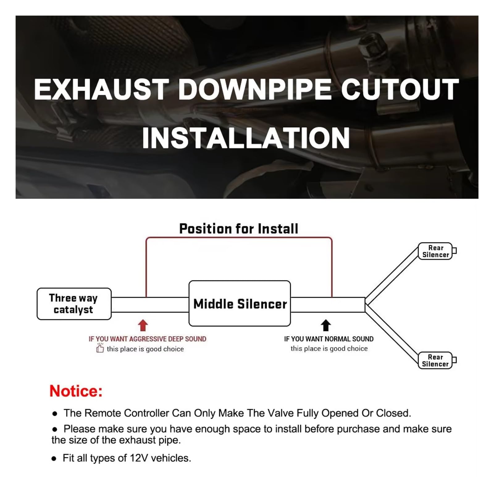 Endrohrblende Universal 2,5" 3" Elektrischer Auspuff-Ausschnitt-Satz Y-Rohr-Auspuff-Steuerventil Dual-Ventil-System-Schalter-Fernbedienungs-Satz Auspuffrohr(2.5INCH)