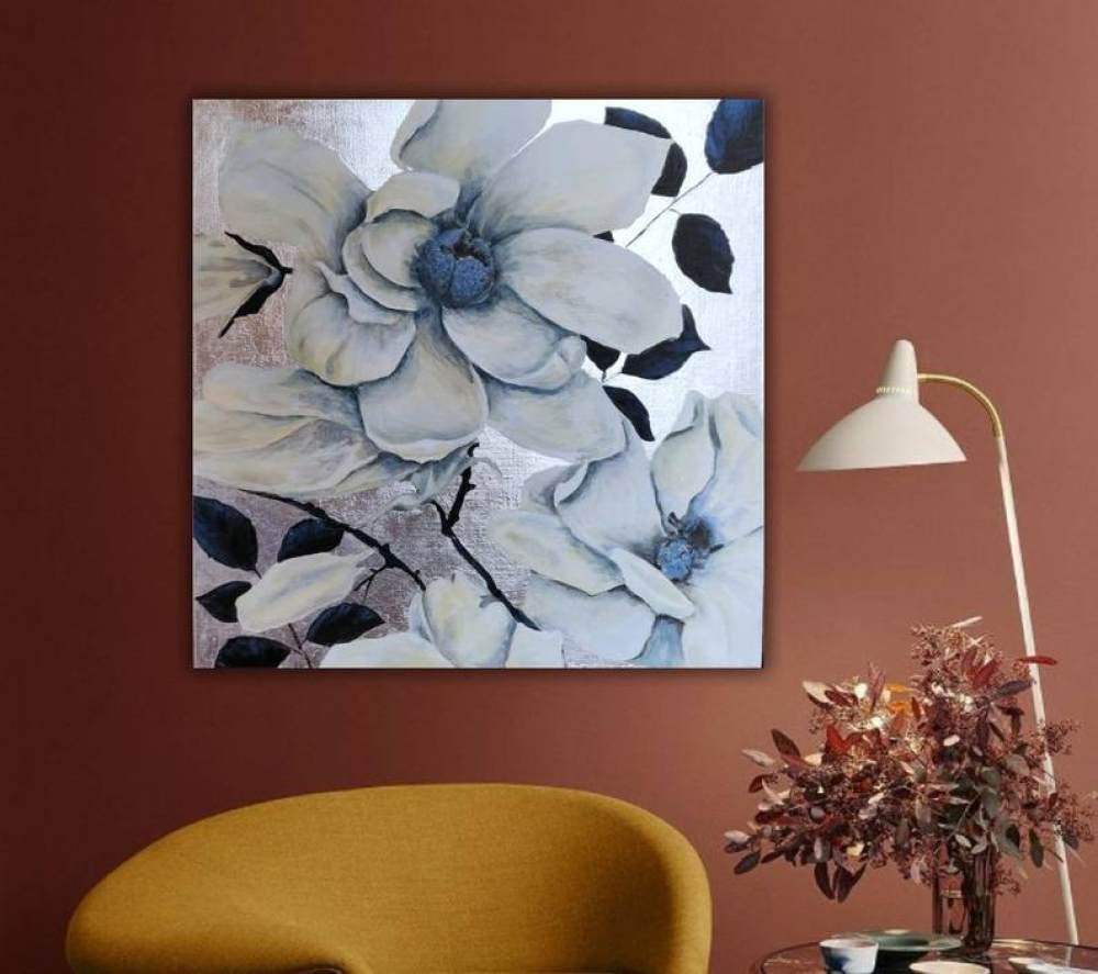 Ölbilder Auf Leinwand Handgemalt,100% Handbemalte Acrylmalerei Moderne Abstrakte Weiße Blumen Strukturiertes Kunstwerk Extra Große Wandkunstmalerei Für Wohnzimmer Bürodekorationen