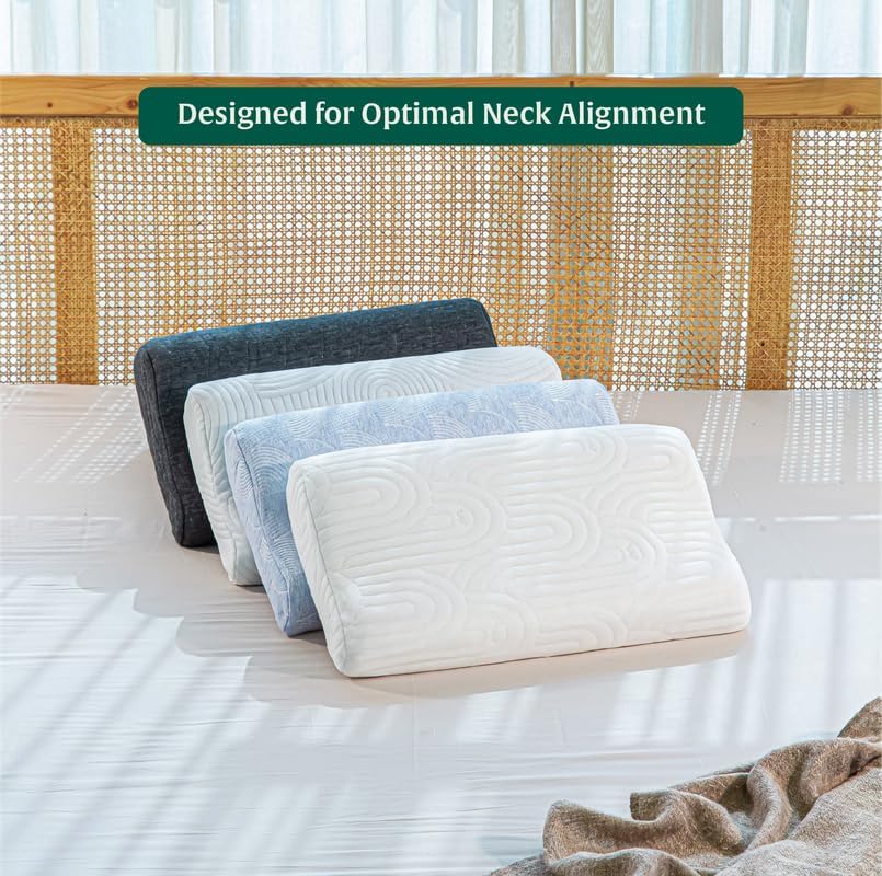 Image of The White Willow CervicalPillow for Neck Pain & Shoulder PainRelief-Set of 2CoolGelMemory Foam Pillow for Sleeping-OrthopedicPillow forSpondylitis-Ortho Neck Support Medical Pillow-King-Classic White