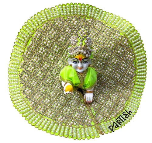 Image of Partish Laddu Gopal Heavy Poshak with Pagdi (Size 2) l Ladoo Gopal Dress l Bal Gopal l Kanha Ji Thakur Ji Dress(Parrot,L)