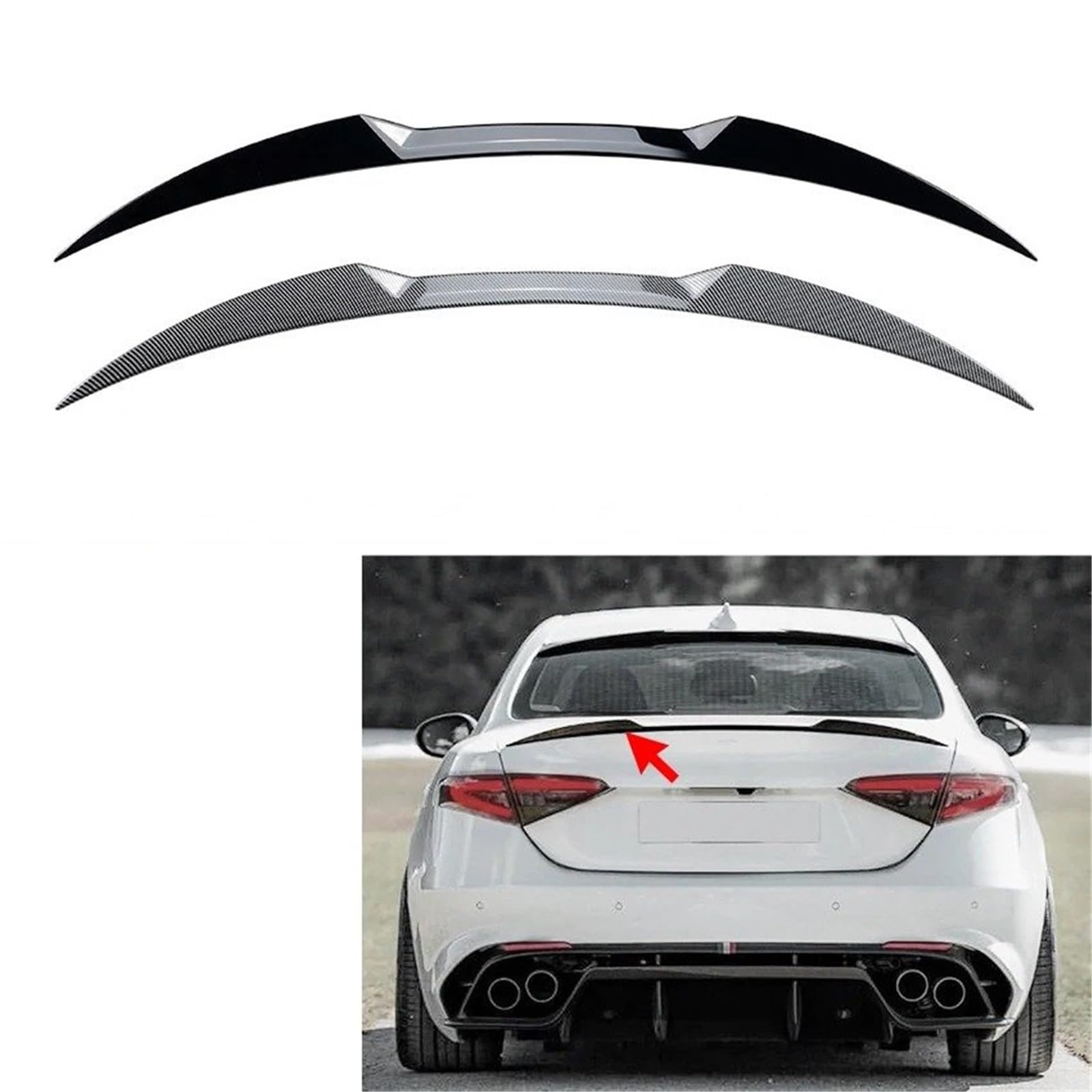 Alettone posteriore Per Alfa Per Romeo Per Giulia Berlina 2015-2023 Kit Spoiler Posteriore Baule Protezione Paraurti Posteriore Auto Spoiler Auto Posteriore Estensione(Carbon Fiber Look)