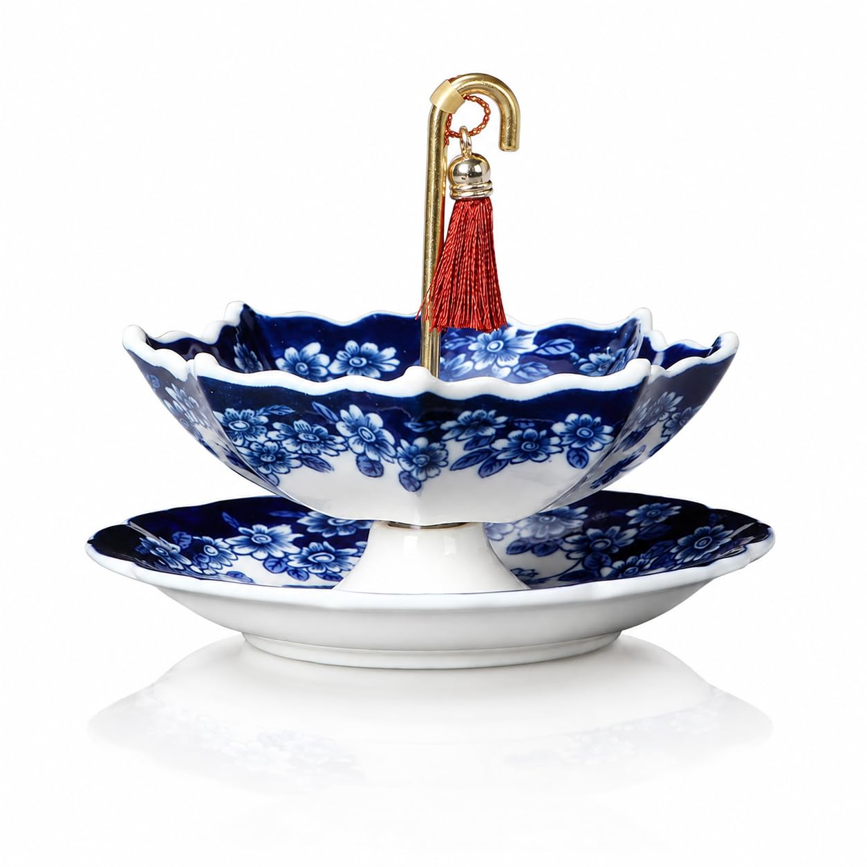 Ceramiczne Sitko do Herbaty w Kształcie Parasola z Podstawką,Porcelanowy Zaparzacz do Herbaty Liściastej,Chiński Filtr Gongfu, Dekoracyjny Zestaw i Prezent(Niebieski)