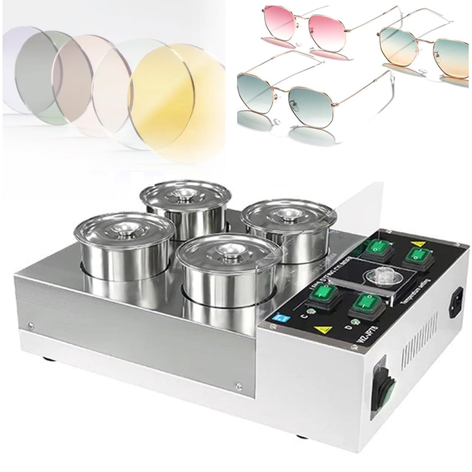 ZHJOPP 600W Eyeglasses Lens Dyeing Machine, Adjustable Temperature 4/6 Holes Dyeing Tank, Optimal for Optical Lens Coloring (4Cups)