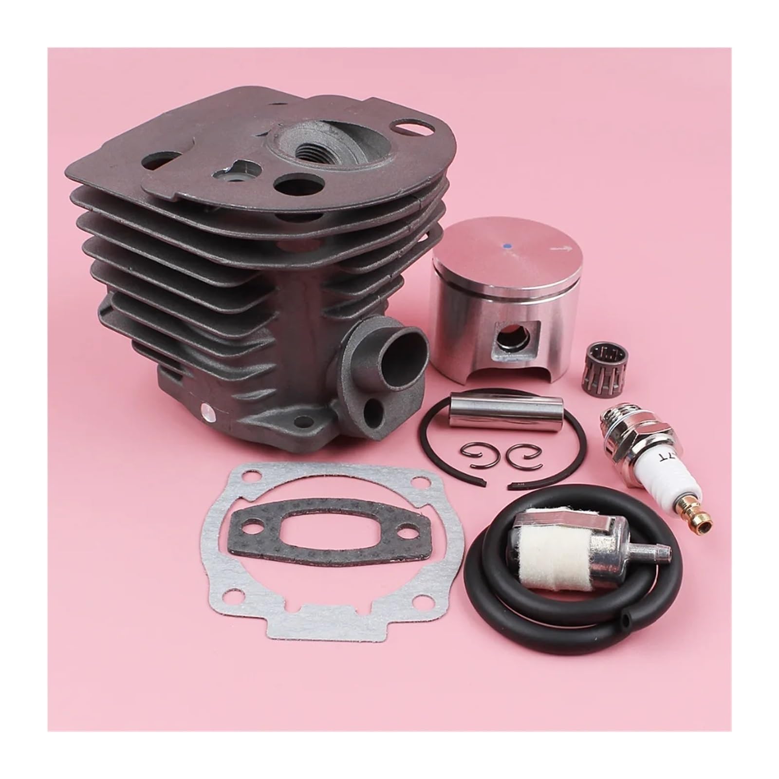 Compatible con motosierra H-u-s-q=v-a-r-n-a 55 51, herramienta de jardinería, pieza de 46 mm, pistón de cilindro, filtro de combustible, línea, bujía, kit de juntas.
