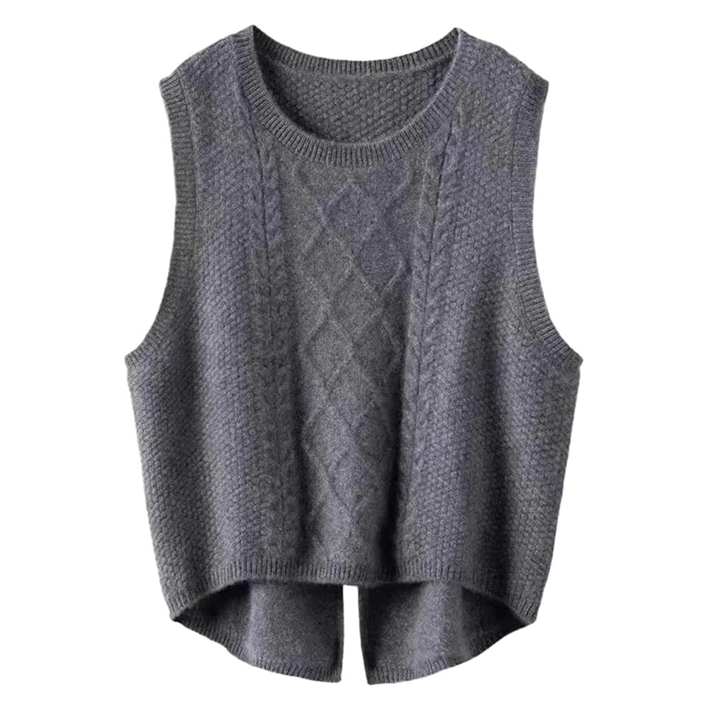 SWEPER Women'S Knitted Sleeveless Vest - Autumn And Winter Twisted Knitted Vest Sleeveless Knitted Sweater Vest Women Woolen Vest Women'S Round Neck Tank Top,Gray,M