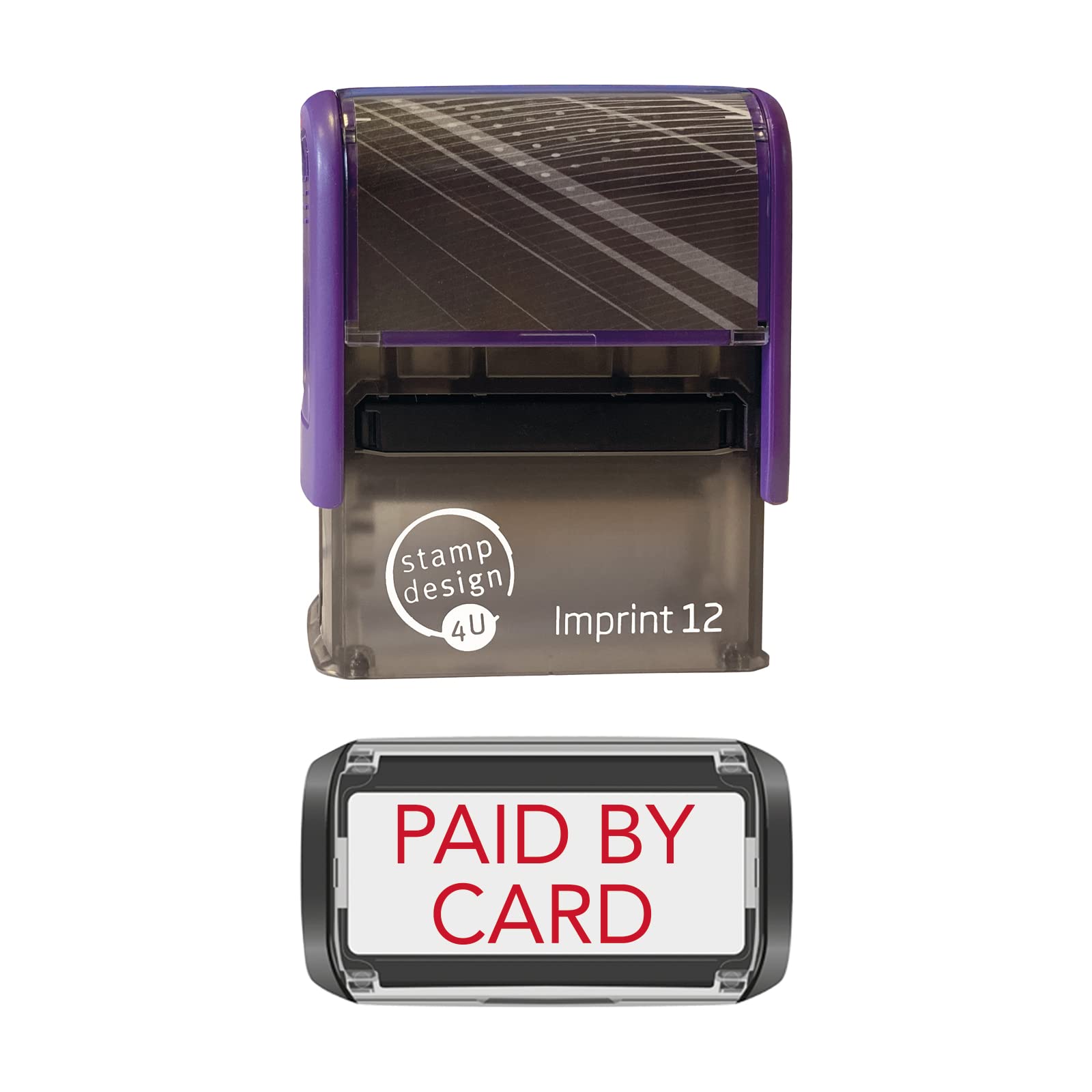 Stamp Design 4U Red Imprint 12 48 X 18Mm Self-Inking Rubber Stamp - Paid By Card In Ink