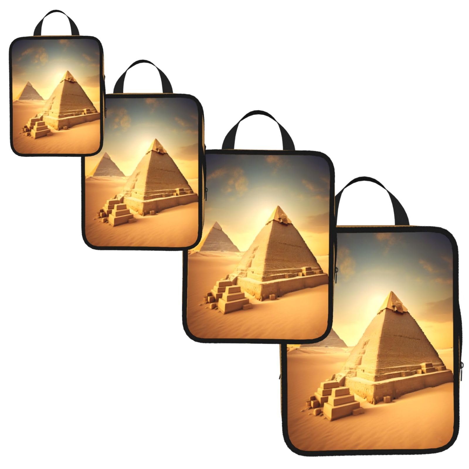 Egyptian Pyramid in Desert Print 4 Set Compression Packing Cubes for Suitcases,Expandable Storage Bags Organizers