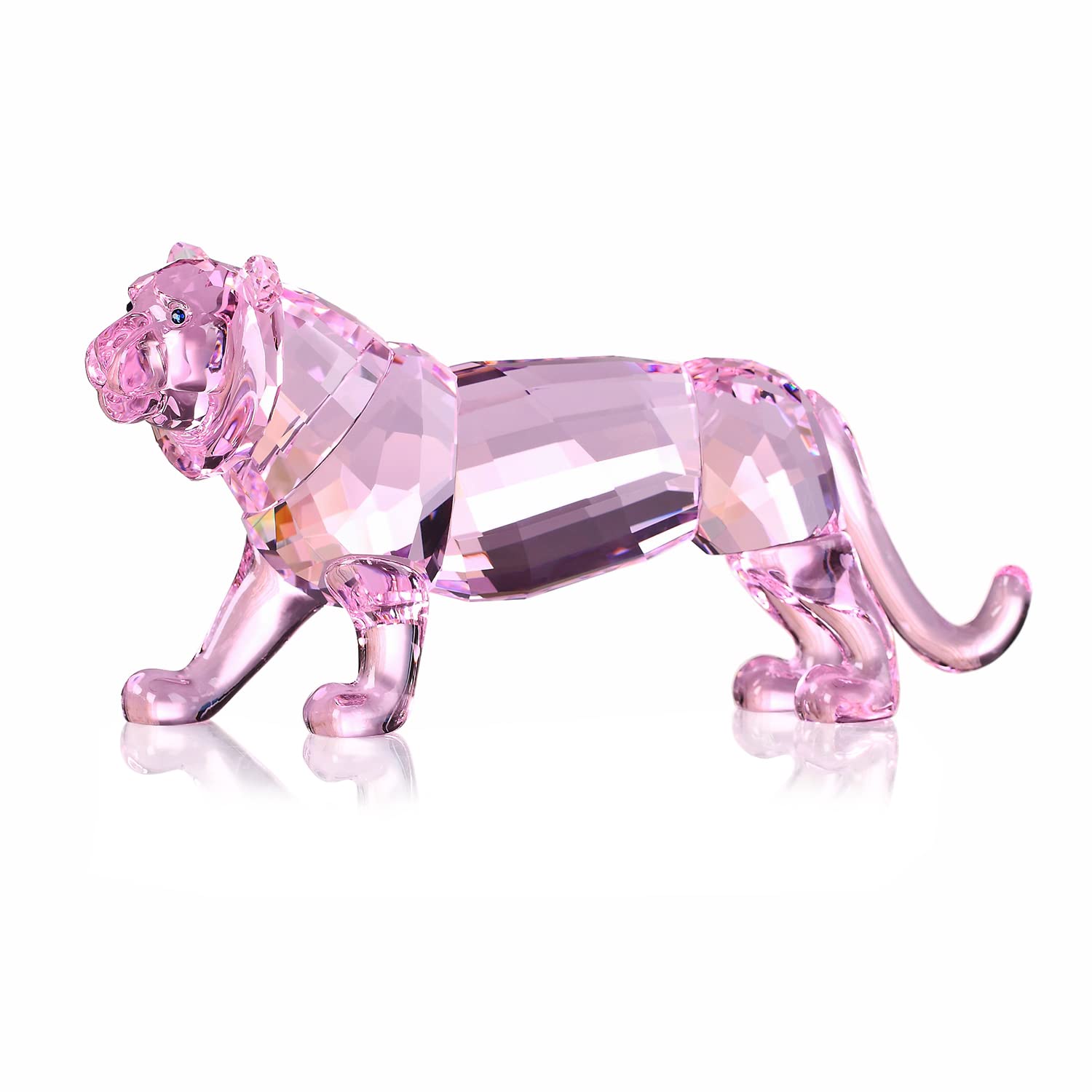 Crystal Tiger Figurine Animals Craft Home Decor Ornaments Collectible Birthday New Year Gifts (Pink)