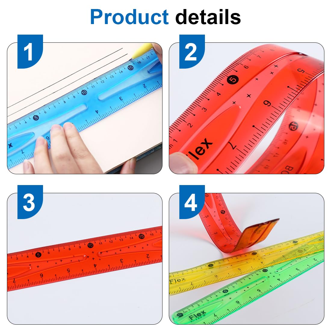 3Pcs Flexible Ruler, 30 Cm/12 Inch Translucent Colorful Rulers ...