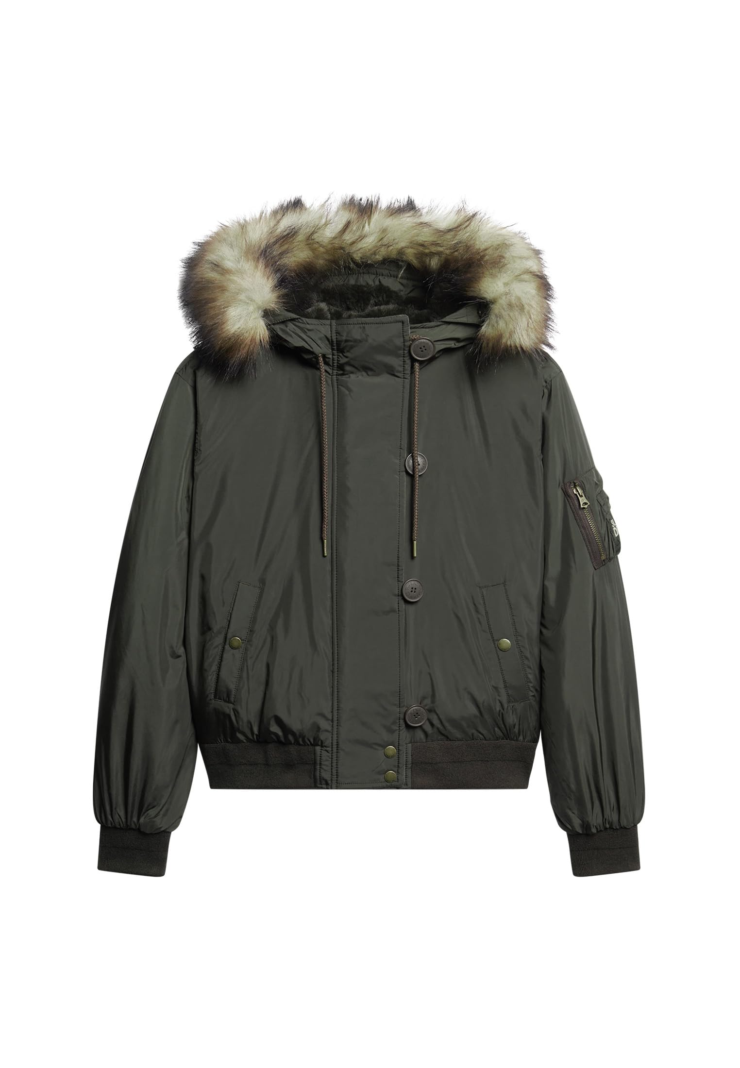 Superdry Women's Military Hooded Ma1 Bomber Jacket, Deepest Khaki, UK 12