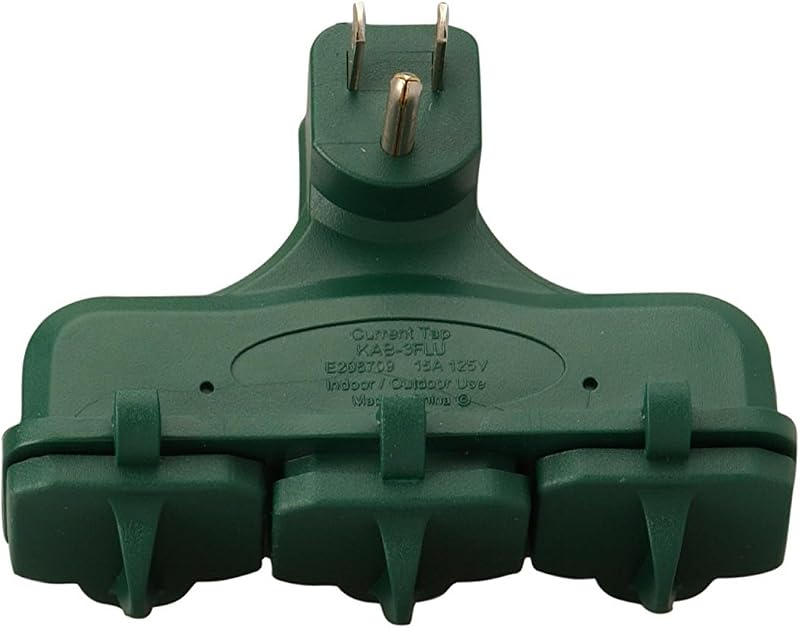 Southwire Woods Outdoor Rated 3-Outlet Covered Adapter - Durable Waterproof Plug Adapter - Space-Saving Right Angle Plug Adapter - Green