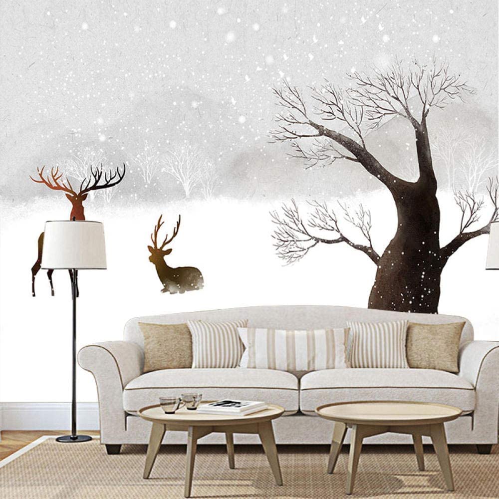 Carta Da Parati 3D Per Ristorante E Caffè Alce Animale Della Neve D'Inverno Carta Da Parati Per Camera Dei Bambini Carta Da Parati 3D Peel And Stick Adesivo Da Parete Autoadesivo Came 200(L)x150(H) cm