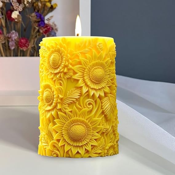 Sunflower Silicone Mold for Candles, Soap, and Resin - 3D Round Cylinder Casting Mold for DIY Decor Crafts Supplies