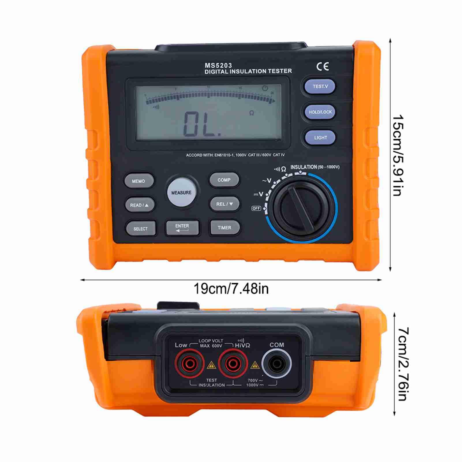 Digital Megohmmeter PM5203, Isolationswiderstandstester 50-1000V mit Analog-Display, Automatische PI/DAR-Berechnung, für Wartung von Motoren & Transformatoren (Elektriker/Servicetechniker)