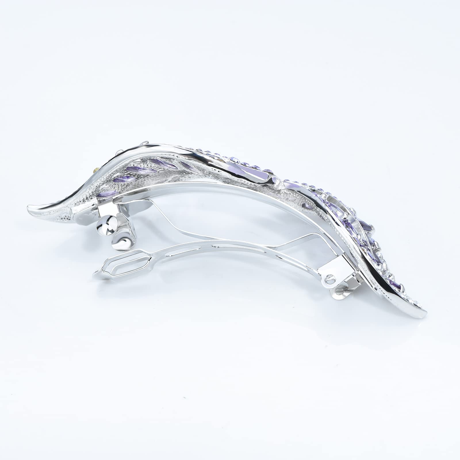 Elegante fermaglio per capelli con fiocco in cristallo, con fiocco francese, con fiocco e fiocco e fiore, accessorio per capelli per donne e ragazze (foglia viola)
