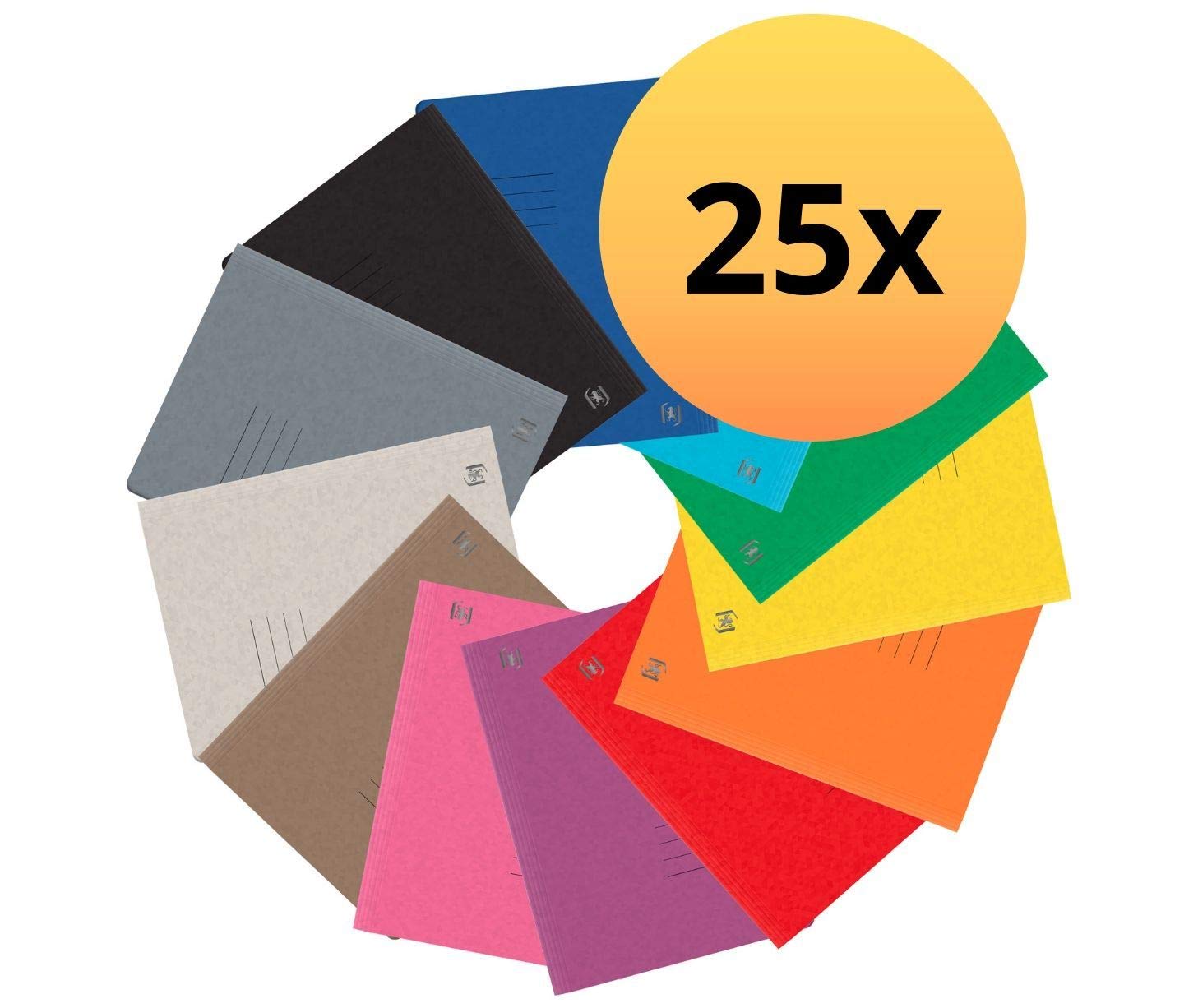 Oxford Schnellhefter A4, aus Karton, sortiert mit 12 Farben, 25 Stück & DUO Collegeblock A4 kariert und liniert kombiniert in einem Block, blau, 3er Pack