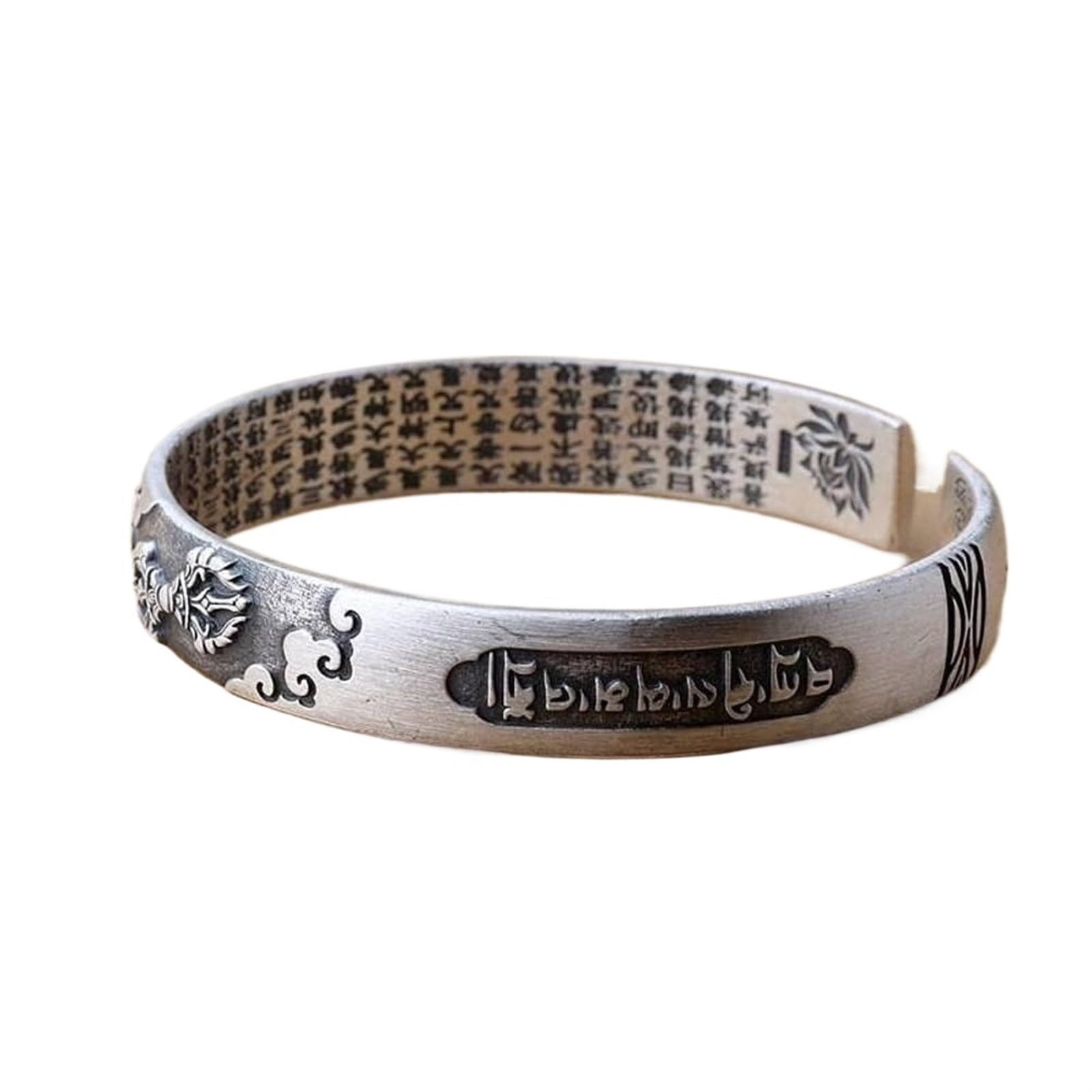 Bracciale in argento, bracciale rigido alla moda, braccialetto in argento 999 con detti buddisti Vajra Bracciale aperto con detti buddisti buddisti femminili. I braccialetti possono essere regalati a