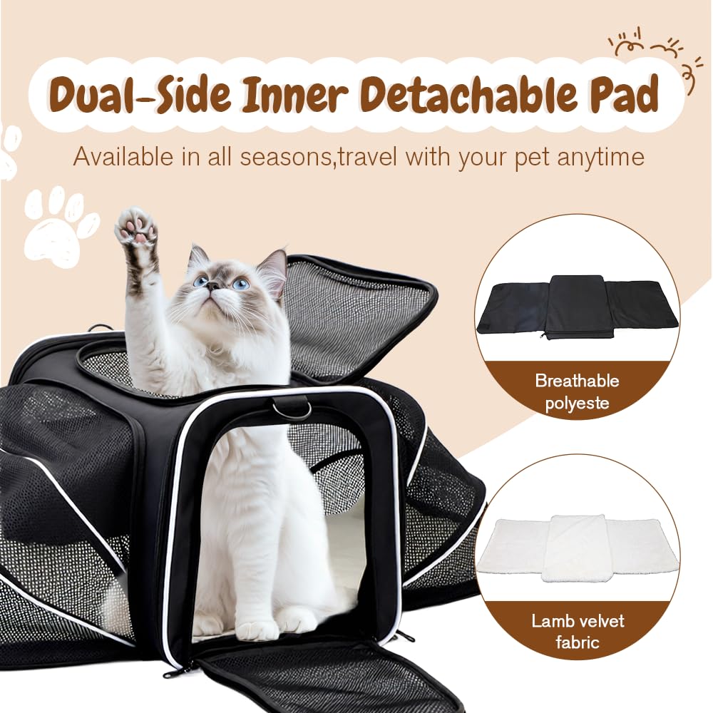 Double Expandable Cat Carrier,Airline Approved Soft-Sided Pet Travel Carrier for Small Dogs Cats Under 15 lbs,Waterproof 600D Oxford Fabric with Washable Replacement Liner,Odor-Free & Claw-Proof Black - image 8