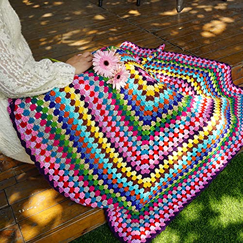 HUANSUN Manta cojín Bufanda Alfombra Mano Gancho Moda Ganchillo Manta cojín Fieltro Granny Cuadrado, 110x110cm