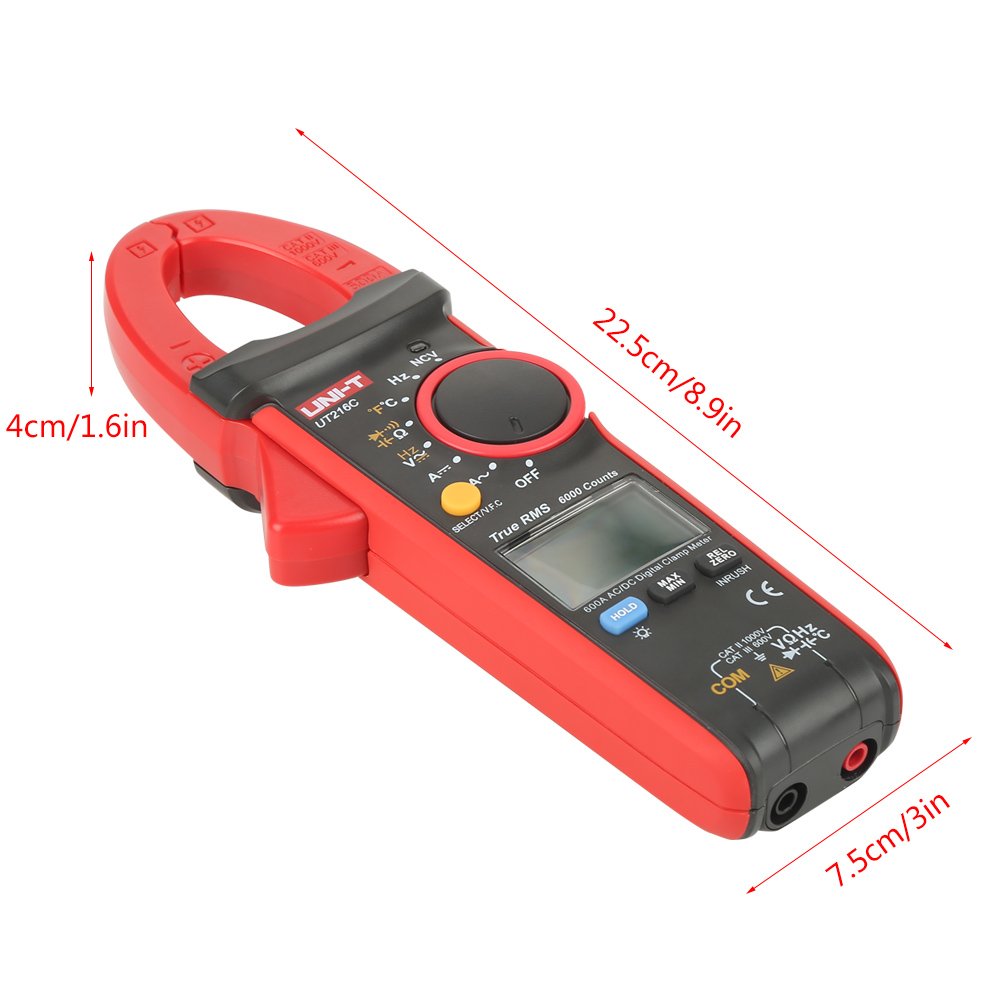Walfront UT216 Professional Multimetro Digitale Misuratori automatici,Senza contatto elettrico Tester di tensione AC/DC,Diodi,Resistenza, Capacità. (UT216C)