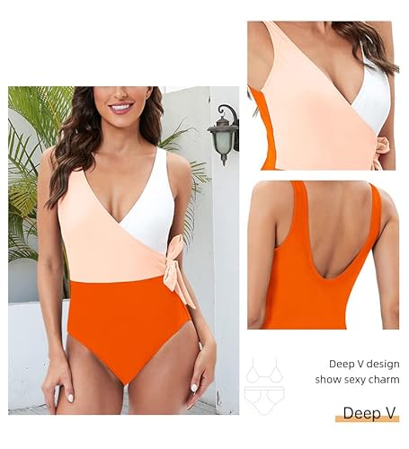 JMKEY Maiô de uma peça, com laço cruzado, frente única, frente única, corte alto, tanga para mulhere