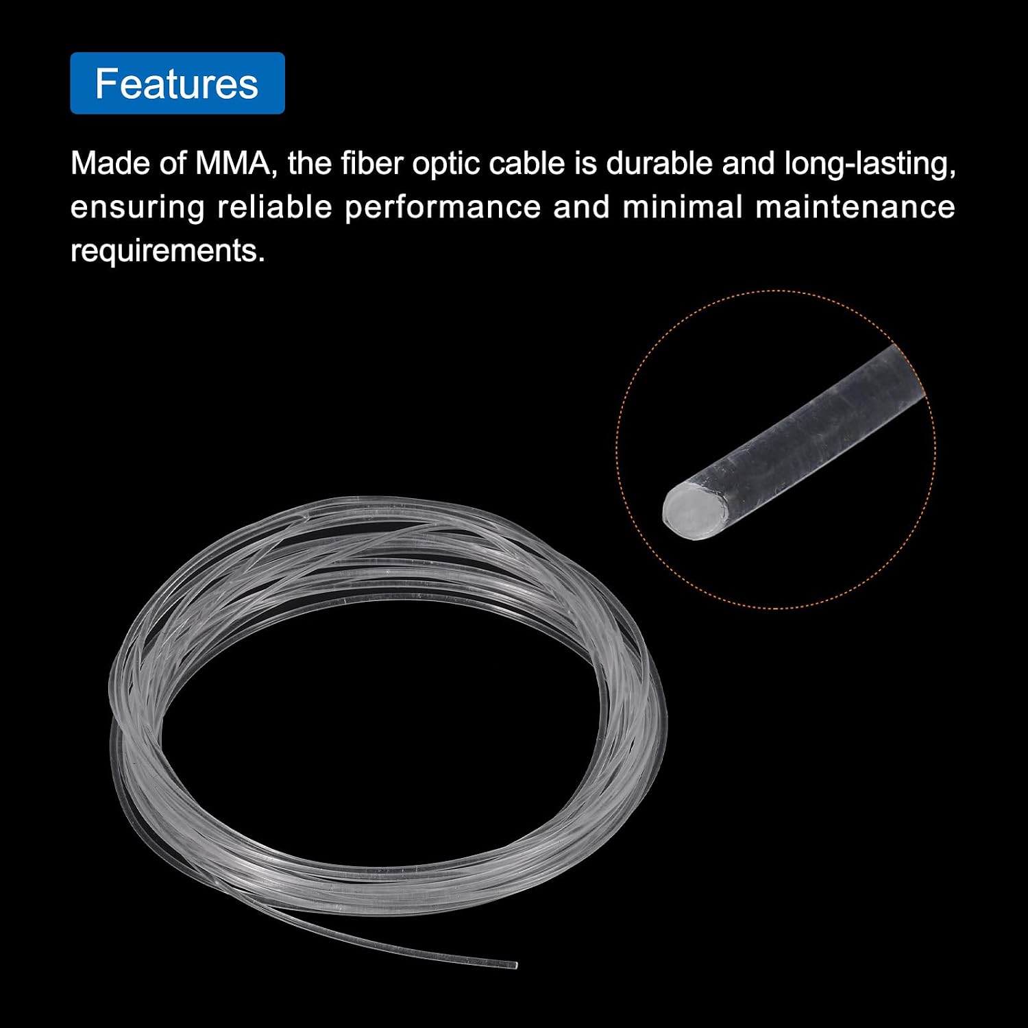 MECCANIXITY PMMA Fiber Optic Light Side Glow Cable, 2mmx9m LED Transparent for Hotels, KTV, DIY Art, Home Decoration