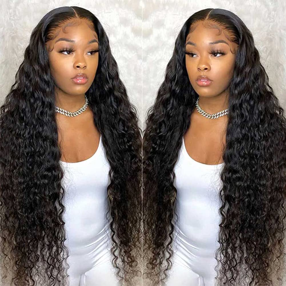 Kbeth13x4 Deep Curly Wave HD Transparent Lace Front Wigs Human Hair Brazilian Virgin Curly Wave Lace Frontal Wig Human Hair Deep Water Curly Wig Pre Plucked with Baby Hair for Black Women (28 Inch, 13x4 Deep Wave Wig)