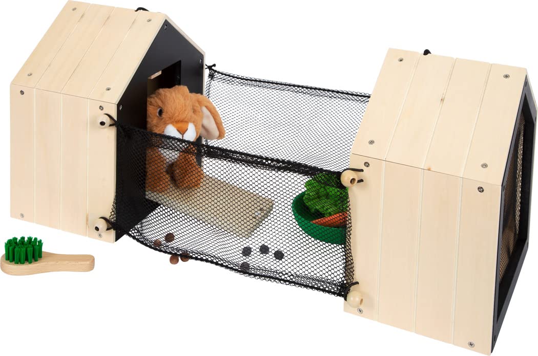 small foot Hasenstall mit Auslauf aus Holz, mit umfangreichem Zubehör, Rollenspielzeug für Kinder ab 3 Jahren, 12399