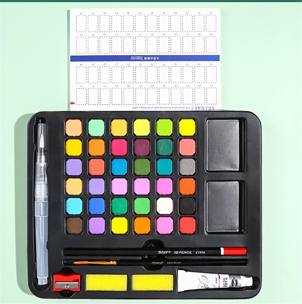 Pigment solid watercolor paint set beginner powder cake gouache painting art school supplies iron box(D)