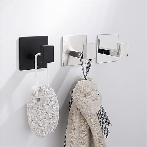 Miniatura 3 de Flybath Gancho cuadrado SUS 304 de acero inoxidable para toallas, ganchos para bata montados en la pared, autoadhesivos (sin taladrar), acabado