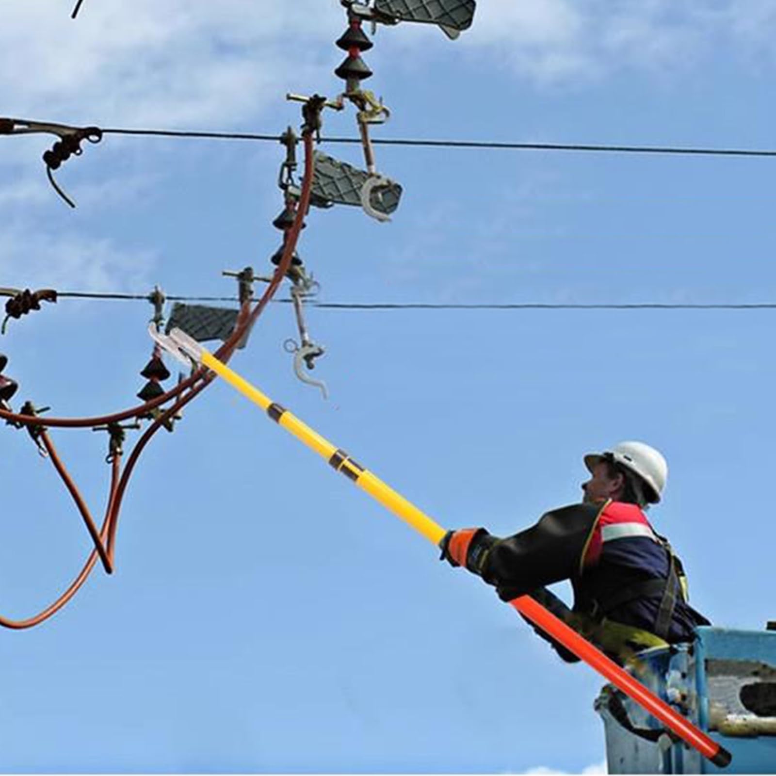Rozsuwany Izolowany Drążek Rozdzielczy, Izolowany Drążek Ratowniczy Wysokiego Napięcia Z Regulowaną Głowicą Hakową Pod Wieloma Kątami(4 Section(35kv)5m/16.4ft)