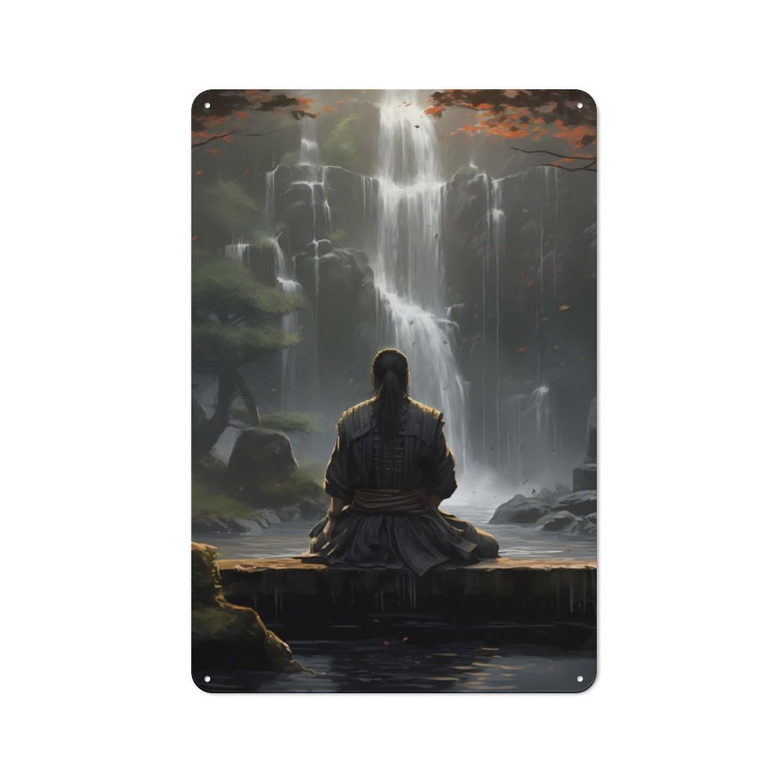 Junmoney Tranquil Waterfall Tin Wall Plaque 30X20cm With For Café Or Home Bar, For Themed Room Decoration, For Living Room And Hallway Decor