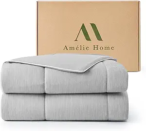Amélie Home Cooling Comforter King Size, Dual-Sided Lightweight Cooling Blanket for Hot Sleepers, Q-Max 0.43 Breathable Cooling Quilt for Night Sweats, 106" x 90", Heather Cool Grey