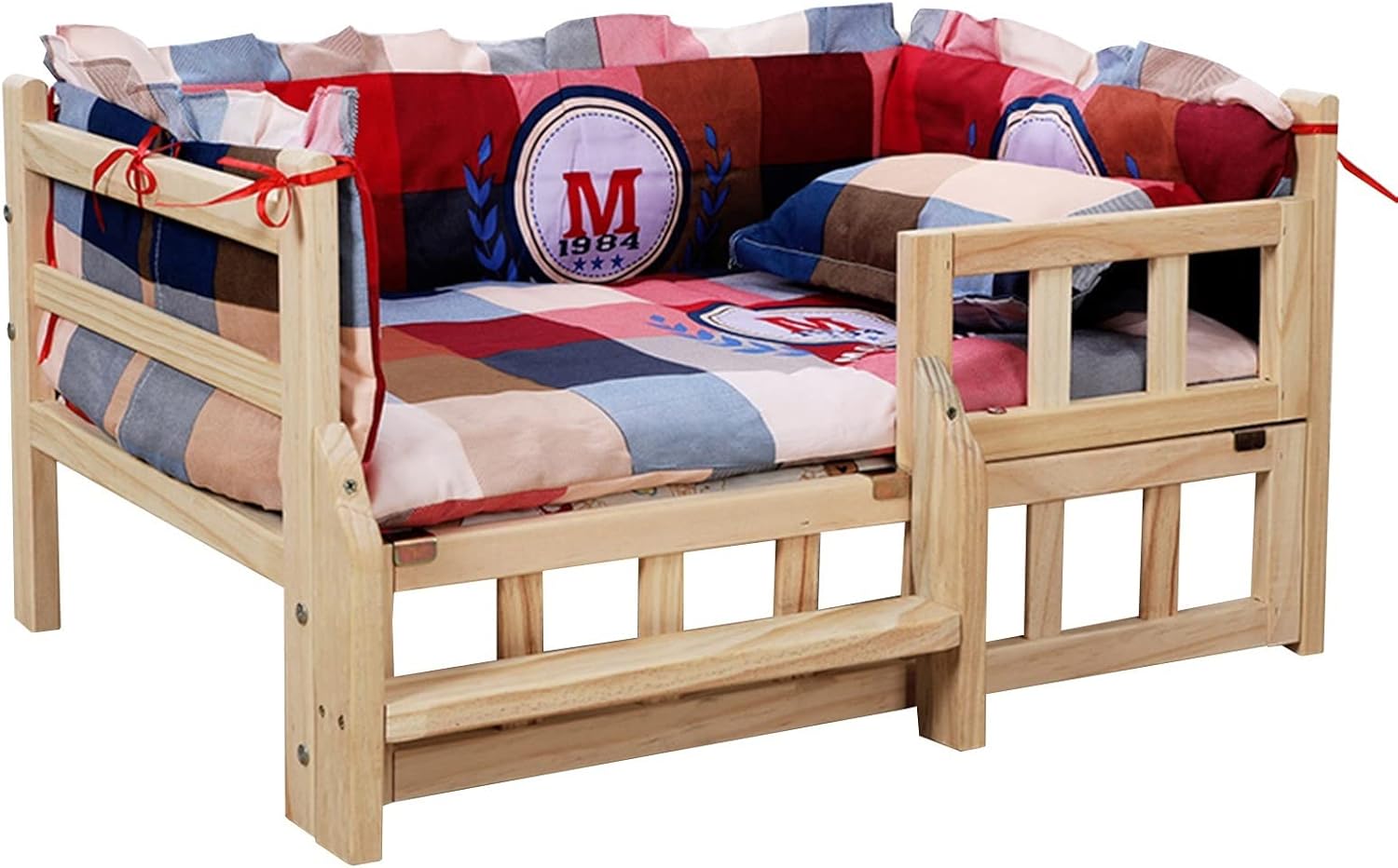 Pet Bed Heavy Duty Raised Kennels Bed with Washable Bedding ＆ Stairs, Wooden Portable Elevated Pet Couch, for Indoor Outdoor, Four Seasons Universal (Color : Style3, Size : S-54x39x38cm/2