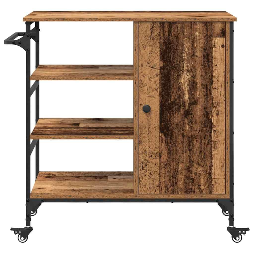 Carro de cocina de madera recuperada, 87,5 x 39 x 84,5 cm, carro de cocina con ruedas y frenos, carrito de servicio auxiliar con espacio de almacenamiento para cocina y zona de cocción