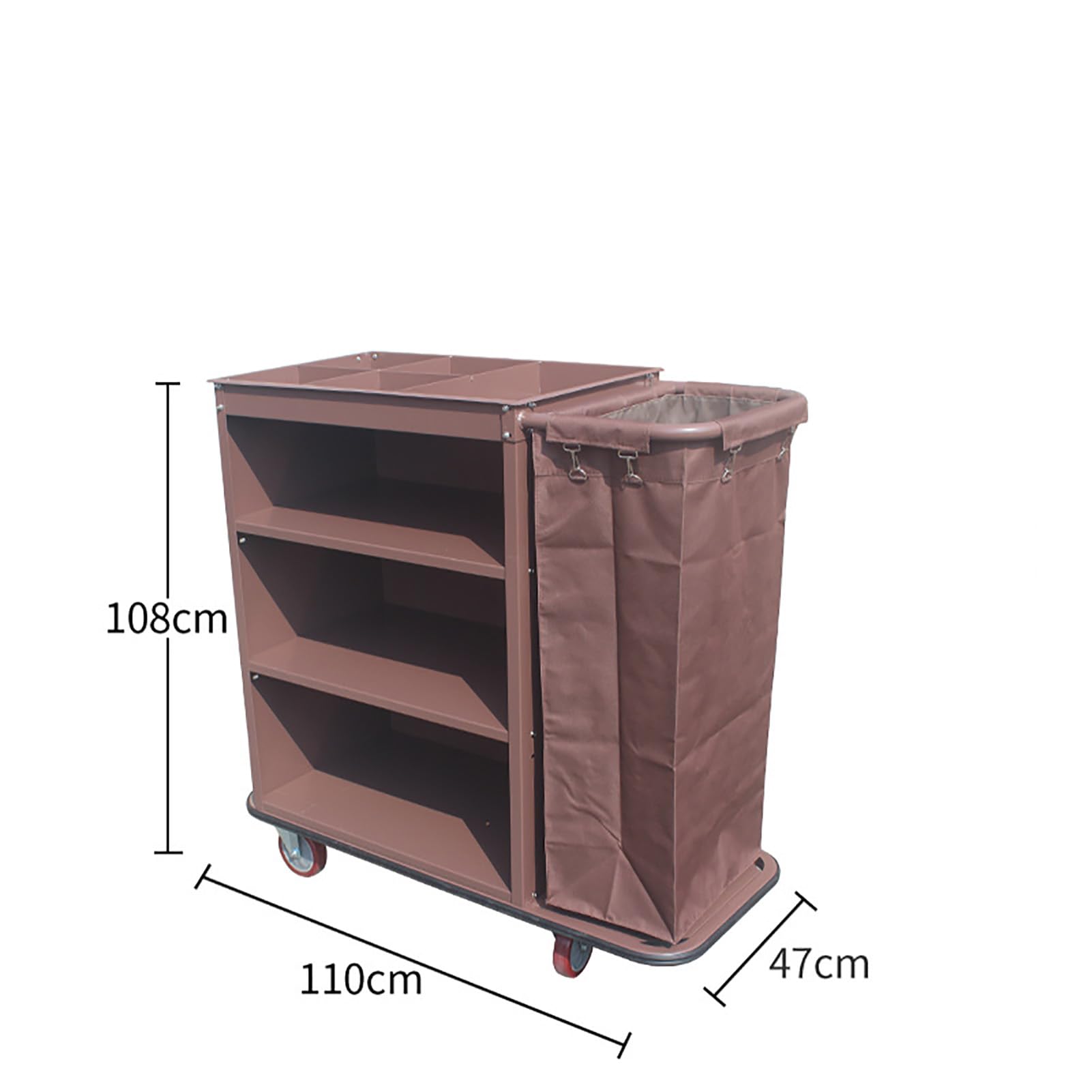 Carrello per Pulizie Commerciale Tradizionale a 3 Ripiani con Borsa per uffici, Hotel e Appartamenti, Colore Marrone.