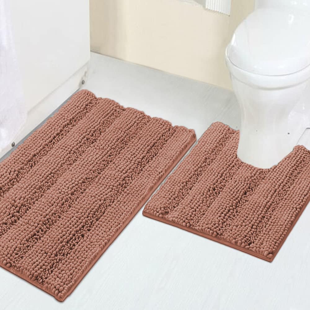 Turquoize Chenille Bathroom Rugs Non-Slip Bath Mats for Bathroom Super Absorbent Shaggy Rugs for Tub Shower Toilet Plush Bath Rug Plus U Shaped Rug (