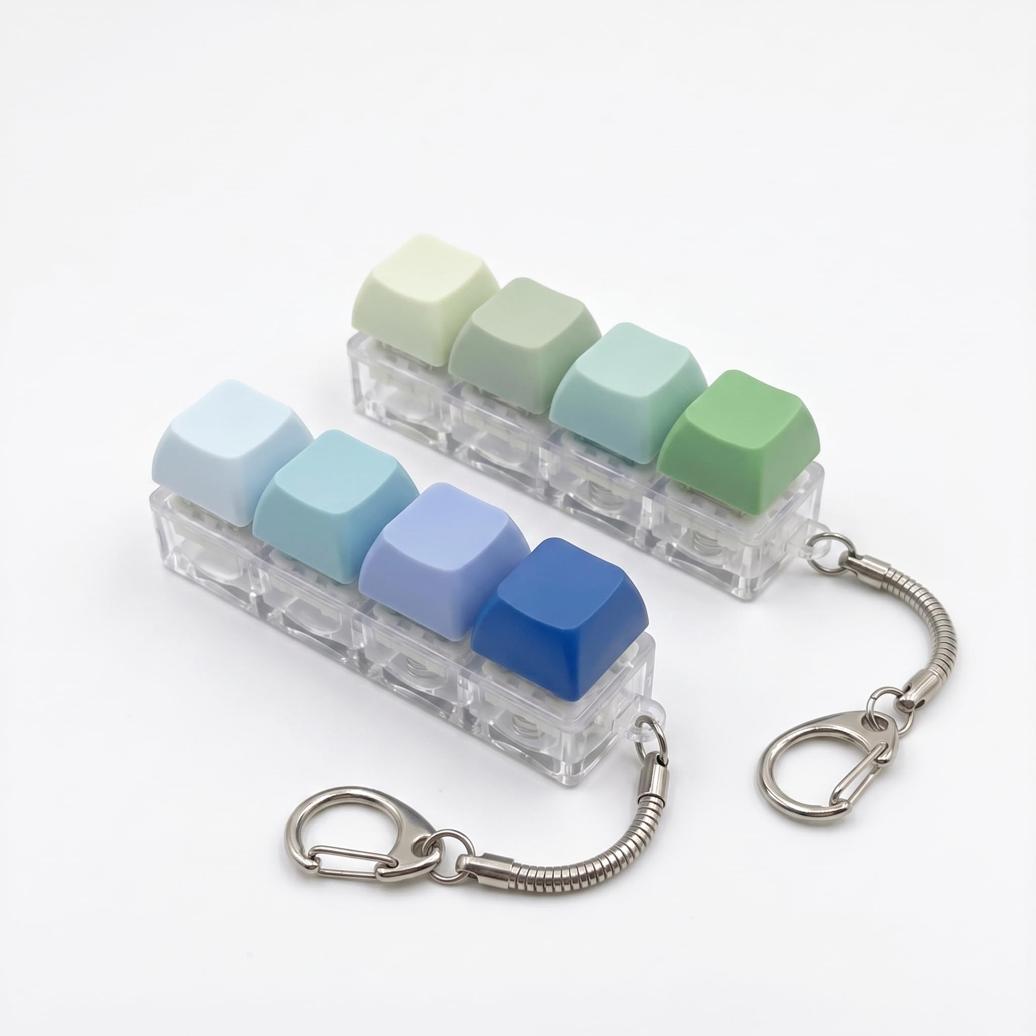 CleaZeny 2 Pack Keyboard Fidget Toy, 4-Key Fidget Keyring Clicker, ABS Anti-Anxiety Mechanical Keypad Pendant, Desk ADHD Fidget Toys Gift for Kids & Adults (Green Tones & Blue Tones)