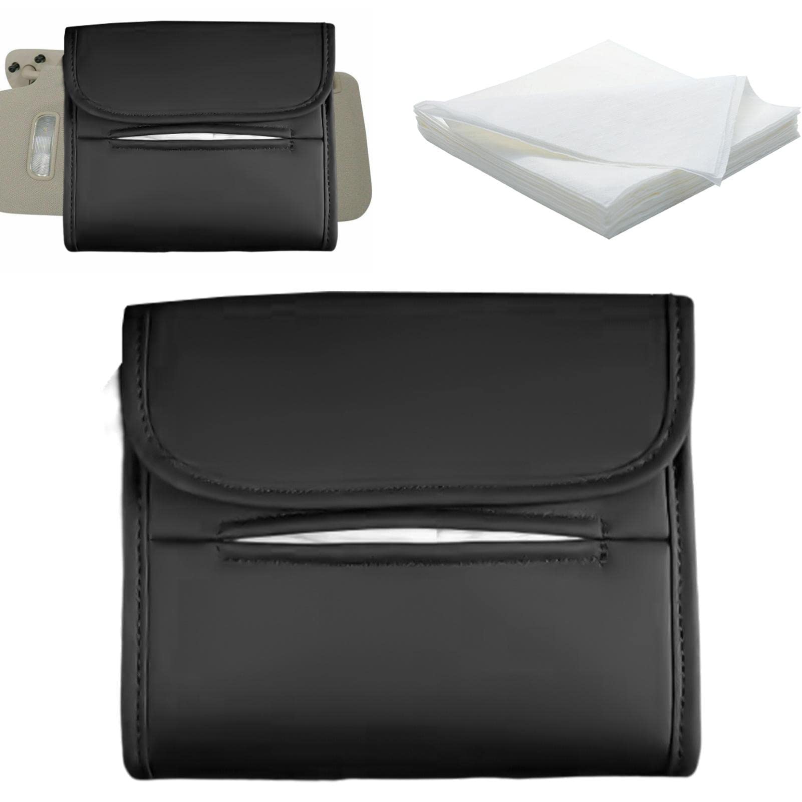 Bexdug Car Tissue Dispenser,Car Napkin Holder - Sun Visor Napkin Holder, Car Visor Tissue Holder, PU Leather Backseat Tissue Case Holder for Car,Vehicle