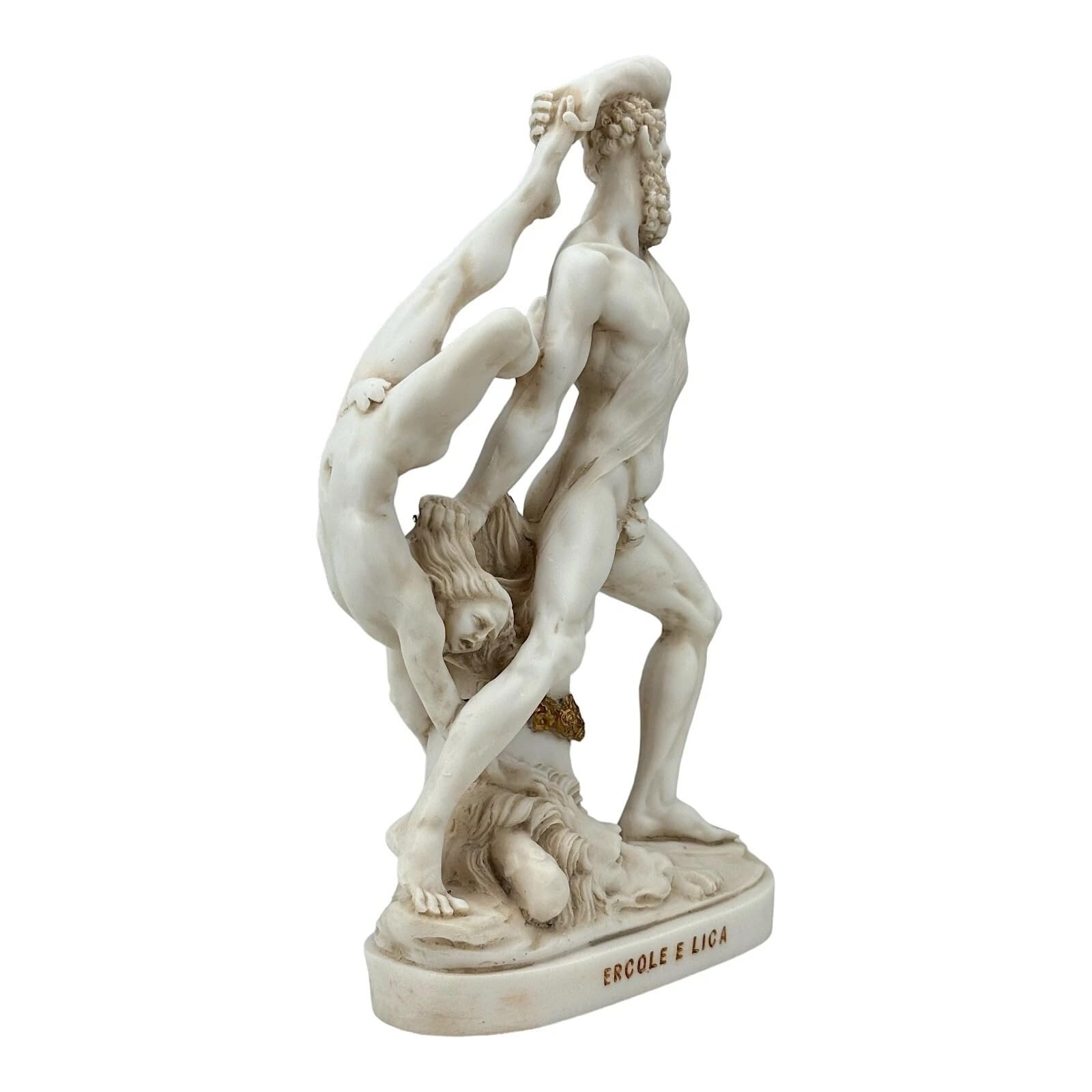 Statua della mitologia greca di Ercole che lancia lichas - Scultura in marmo fuso con finitura patina grigia, replica del museo Canova, dipinta a mano in Grecia, statuetta d'arte romana classica, 25,4