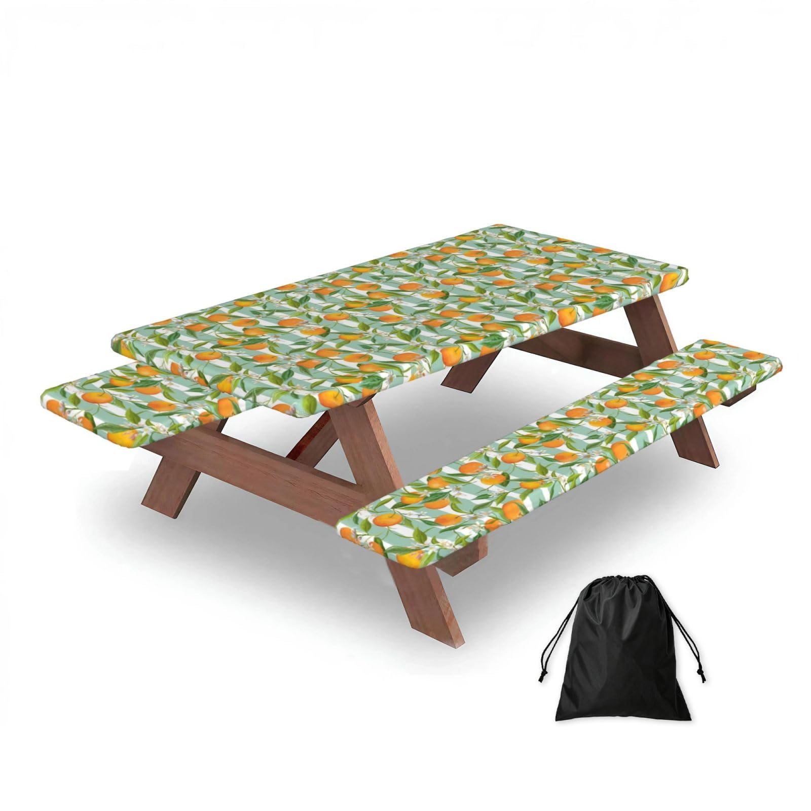 Dopklna As Picture Oranges Citrus Pattern, Picnic Table Cover With Bench Covers -Waterproof Elastic Fitted Tablecloth For Garden Camping Patio 76X152cm