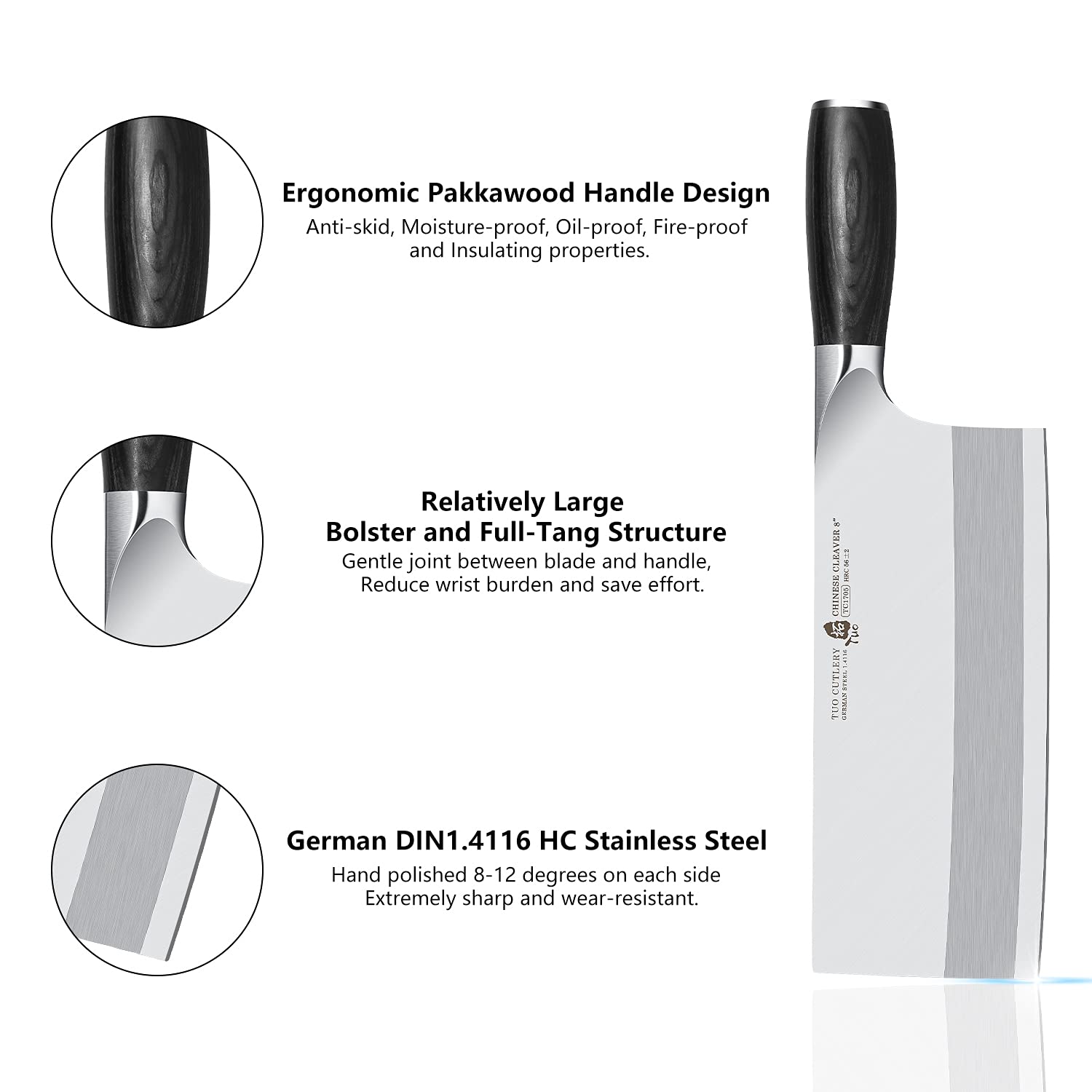 TUO Vegetable Meat Cleaver Knife Chinese Chef's Knife 7inch High Carbon Stainless Steel